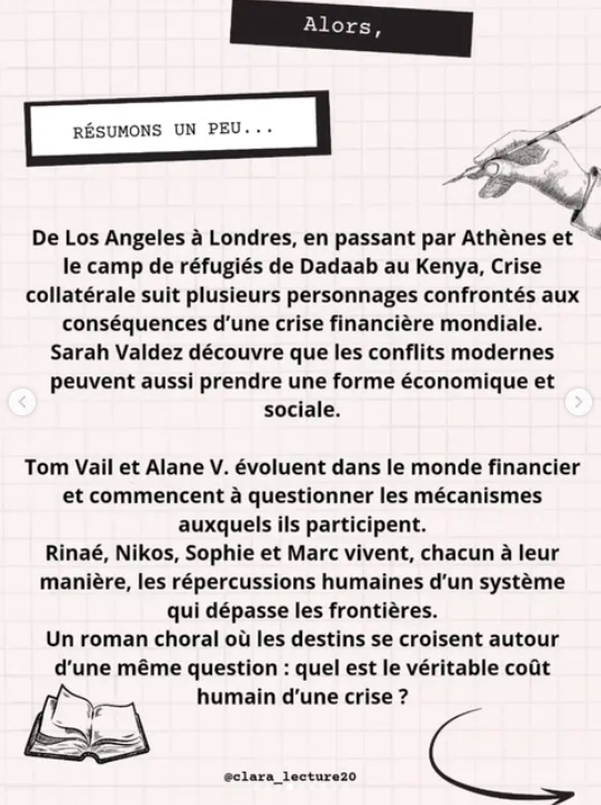 Présentation du roman Crise Collatérale par Clara Lecture
