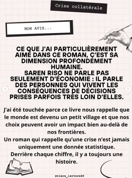 Avis de Clara Lecture sur le roman Crise Collatérale de Saren Riso
